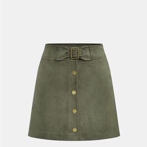Commense Olive Green Suede Mini Skirt with Belt